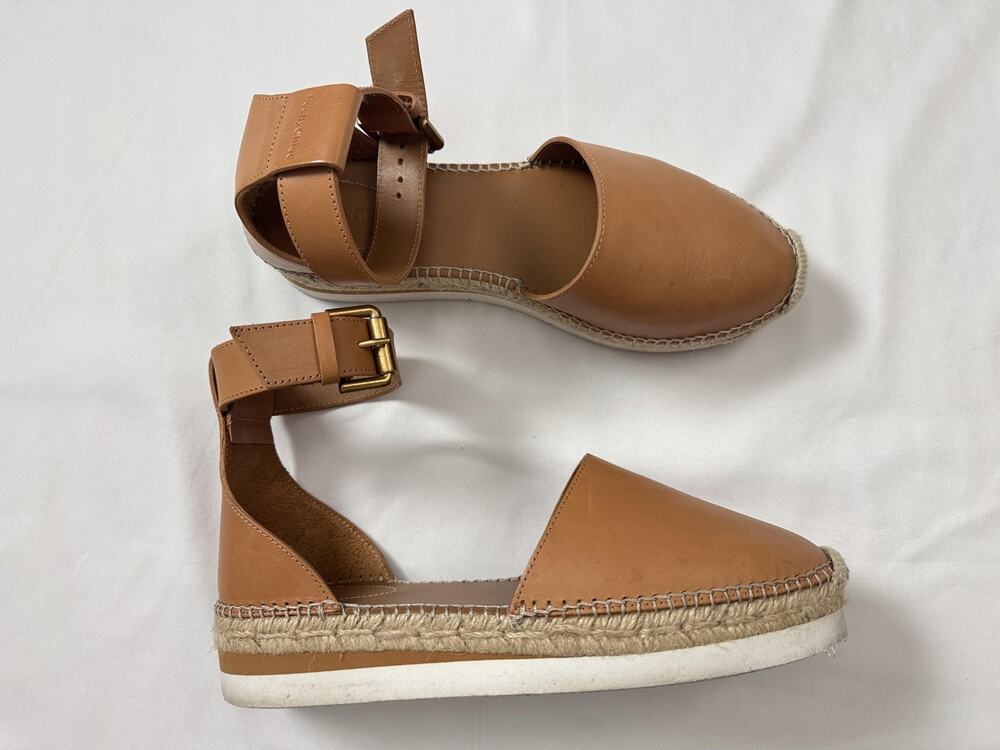 See By Chloe Glyn Espadrille Sandals Tan Size 9 EU 39 Calf Leather